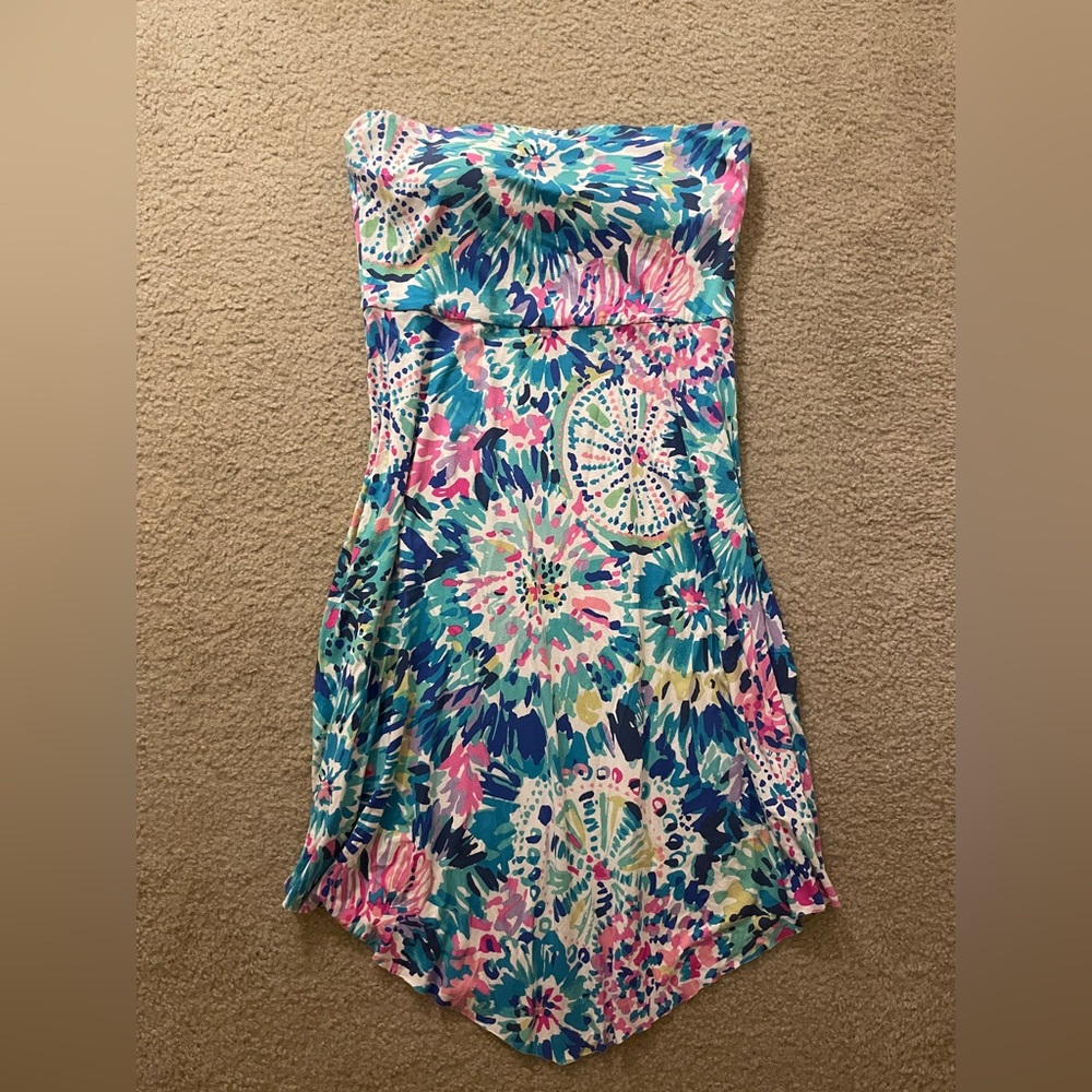 Lilly Pulitzer Loleta Dress Muti Dive In Strapless Floral Cover-Up Resort Spring - Picture 2 of 7